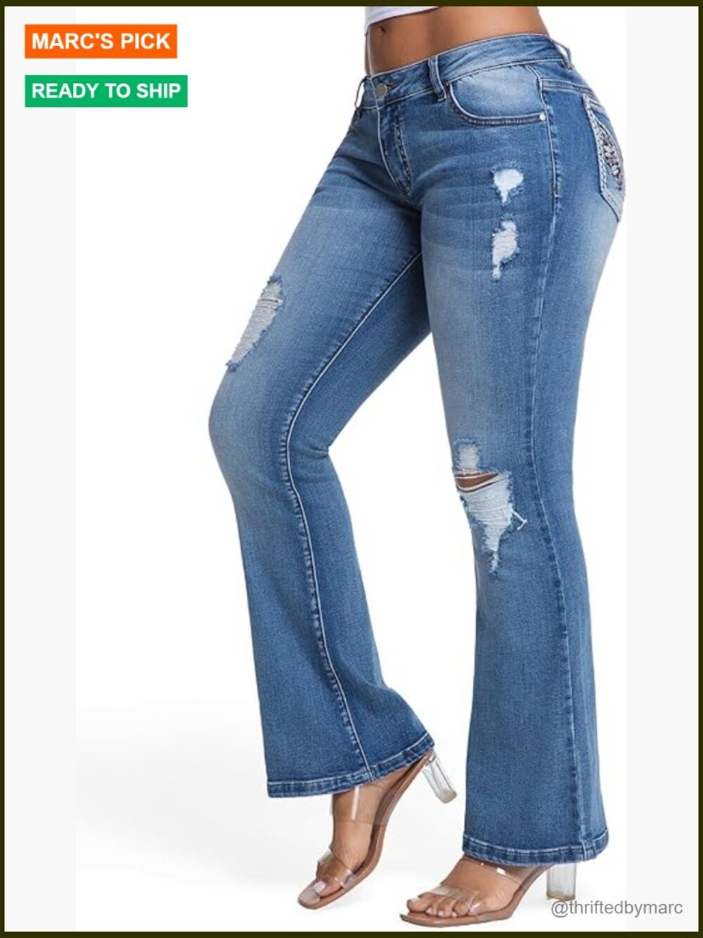 Low Rise Bootcut Jeans Super Stretch Distressed Ripped Western Denim Pants